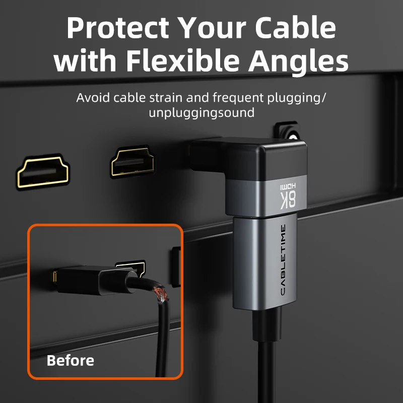 CABLETIME 270 Degree 8K HDMI Adapter Male to Female HDMI2.1 Adapter 48Gbps for HDTV Projector PS4 PS5 Laptop PC