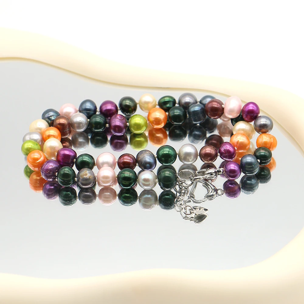 41cm Dopamine Candy-colored Threaded Pearl Necklace with Exquisite Heart-shaped Clasp Design Sweet Daily Date Jewelry Accessory