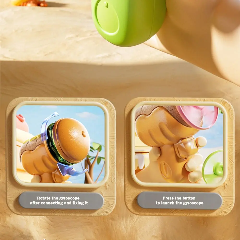 

6-in-1 Gyro Flying Disc Glowing Burger Fries Shape Spinning Top Flying Disc Novel Desig with LED Lights Rotating Gyro Launcher