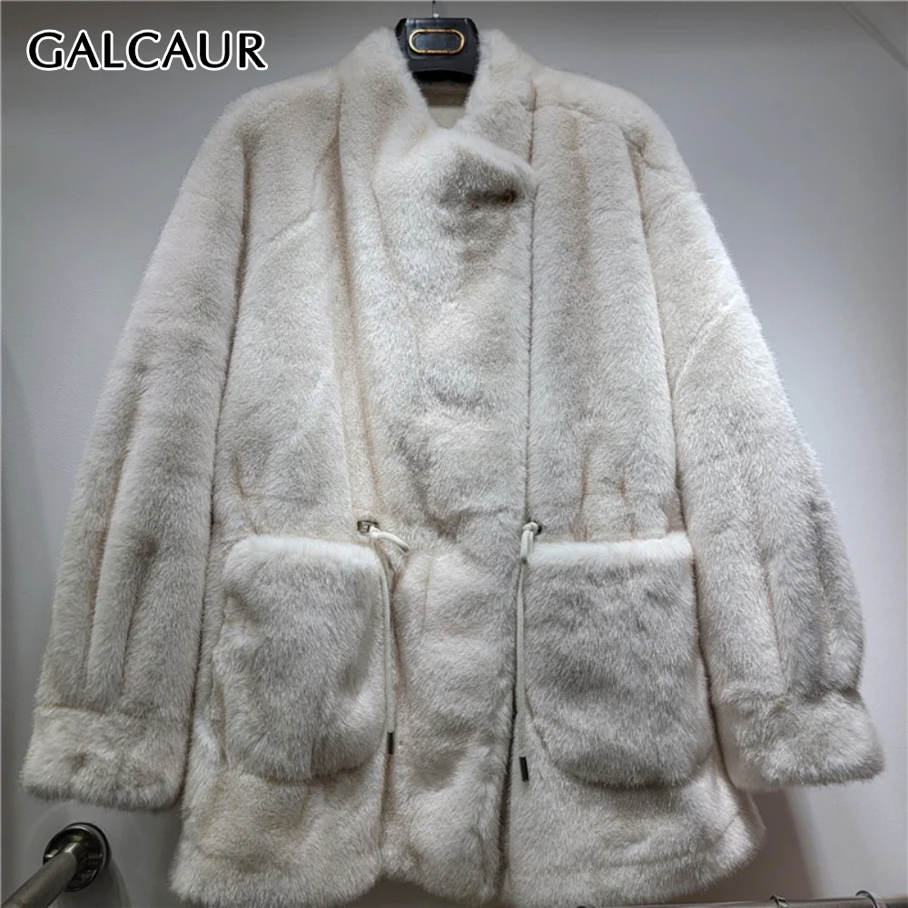 

GALCAUR однотонная куртка с карманами, женская куртка-стойка с длинным рукавом, свободные повседневные базовые женские куртки, осенний стиль, модная новинка