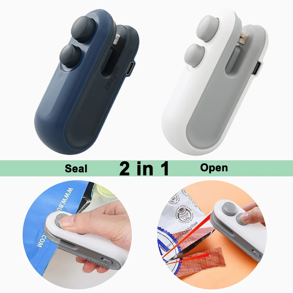 

Mini Bag Sealer Rechargeable Sealing Machine Plastic Bag Sealer 2 in 1 Heat Seal & Cutter Portable Handheld Food Packing Sealer