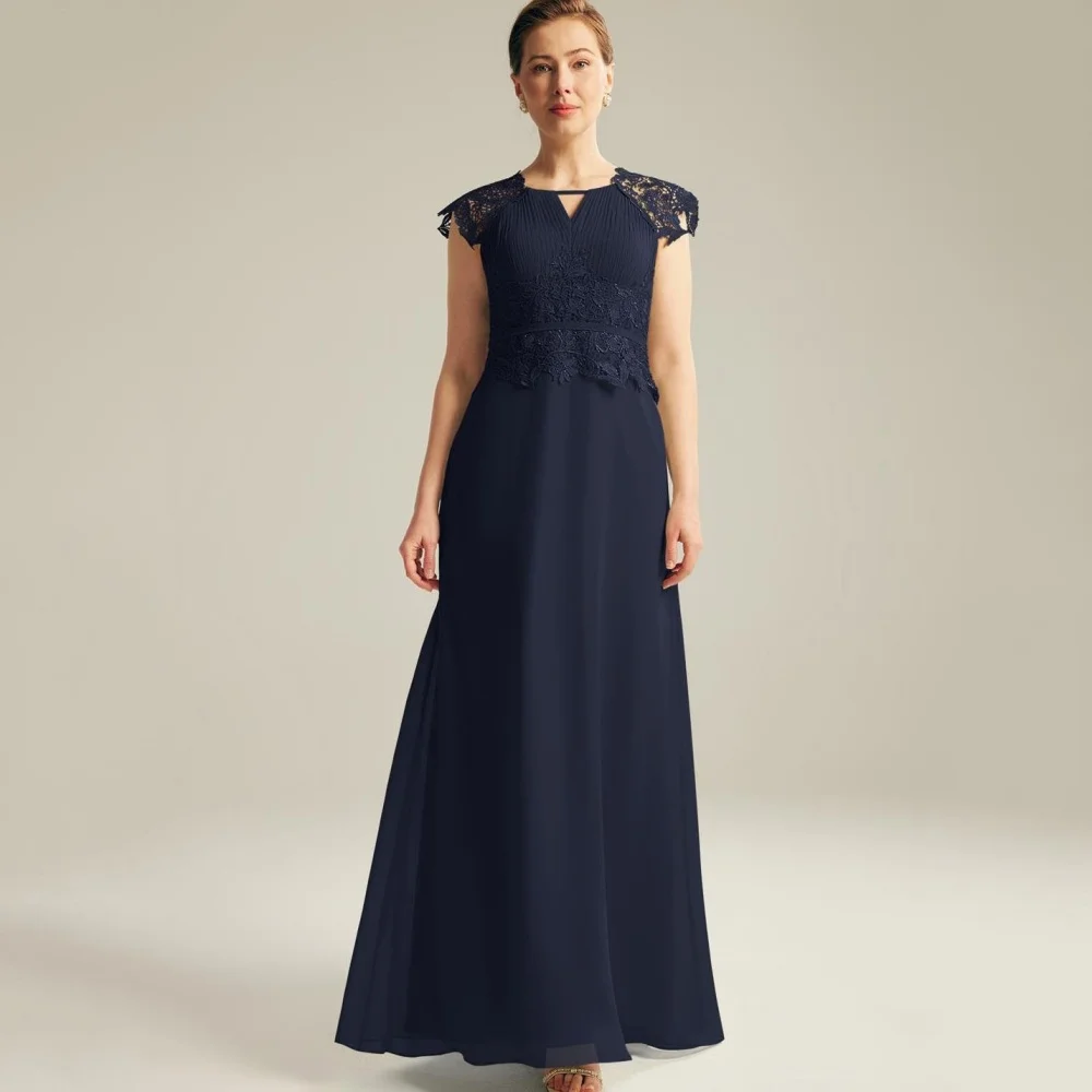 

Vintage Mother Dresses Chiffon Customized A Line Bride Party Dress Lace Formal Elegant Gown Cap Sleeves robes invitée mariage