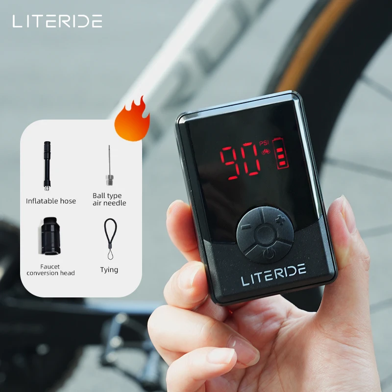 

LITERIDE 120 PSI Portable Pocket Bike Electric Air Pump MINI Tire Inflator For Bicycle Digital Gauge Display