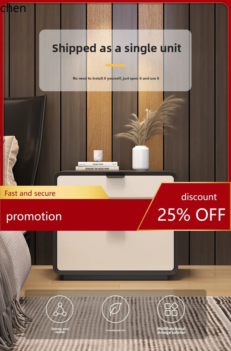 

HT Solid Wood Bedside Table for Home Bedroom Cream Style Small Bedside Simple Modern Storage Cabinet