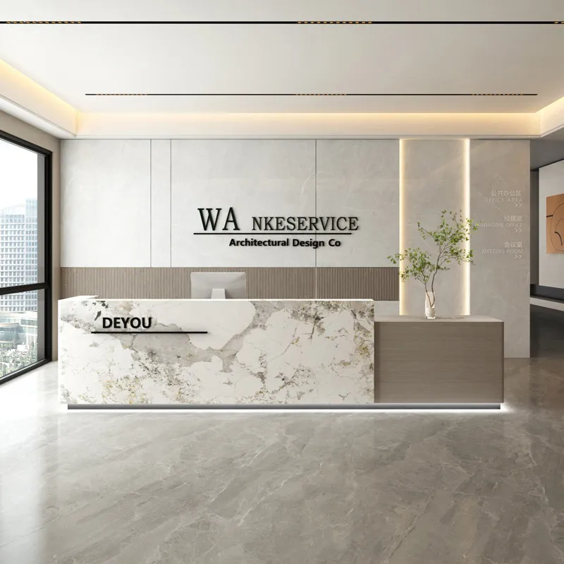 

Company Executive Reception Desks Welcome Display Aesthetic Design Reception Desks Long Wood Mostrador Commercial Furniture
