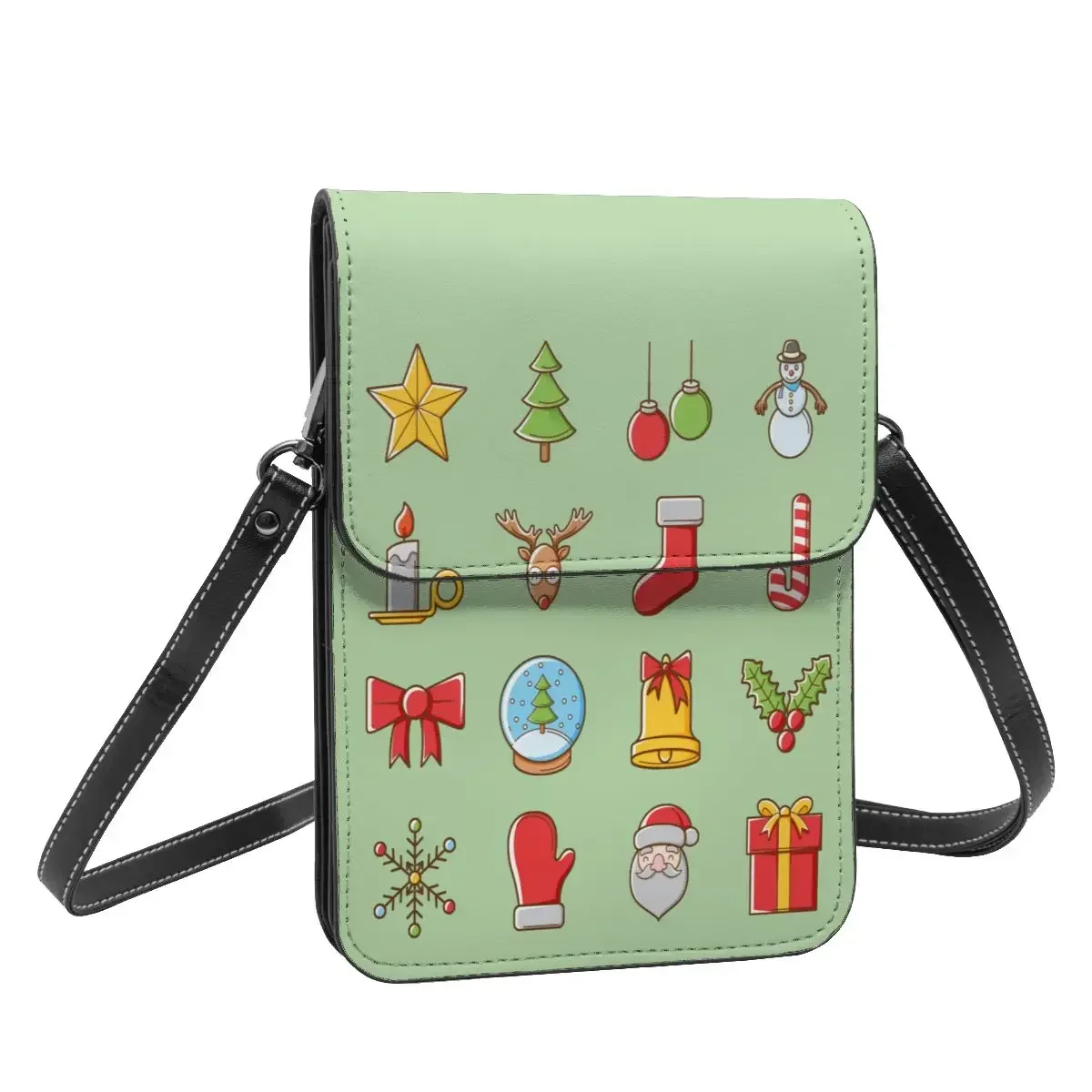 Christmas Icon Shoulder Bag Elements Santa Shopping Leather Mobile Phone Bag Female Gifts Vintage Bags