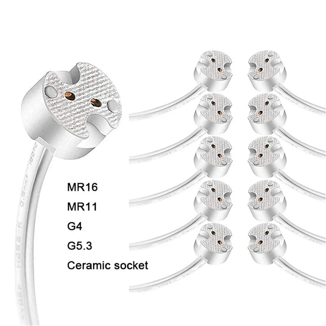 Premium 15 cm Mini 2-Pin Universal Connector with Ceramic Socket for Quick Bulb Change, Suitable for MR16/G4/MR11/G5.3 Lamps