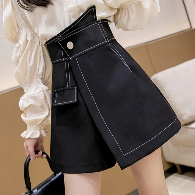 

Irregular Shorts Skirts Women 2023 Spring Autumn Korea Chic Ladies Solid High Waist A-line Shorts Elegant Casual