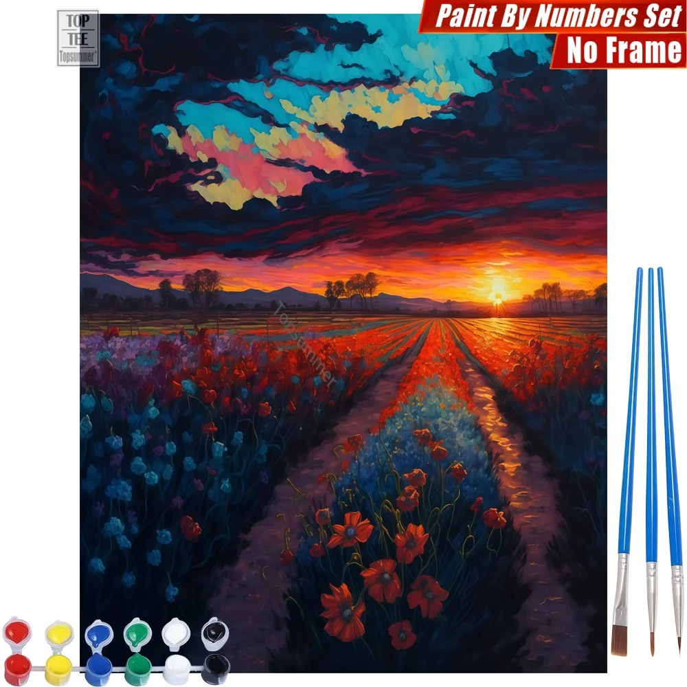 

Sunset Flower Field Paint By Numbers Kit - Flowers Sunset Clouds Home Bedroom Decor Thanksgiving Day Gift For Grandma