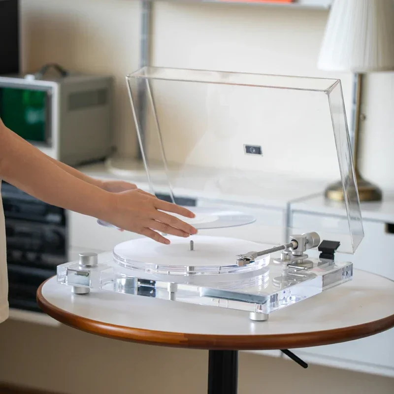 Modern Acrylic Turntable with Dust Cover, 33/45 RPM Vinyl Record Player, Retro Stereo Gramophone StyleGoods in stock
