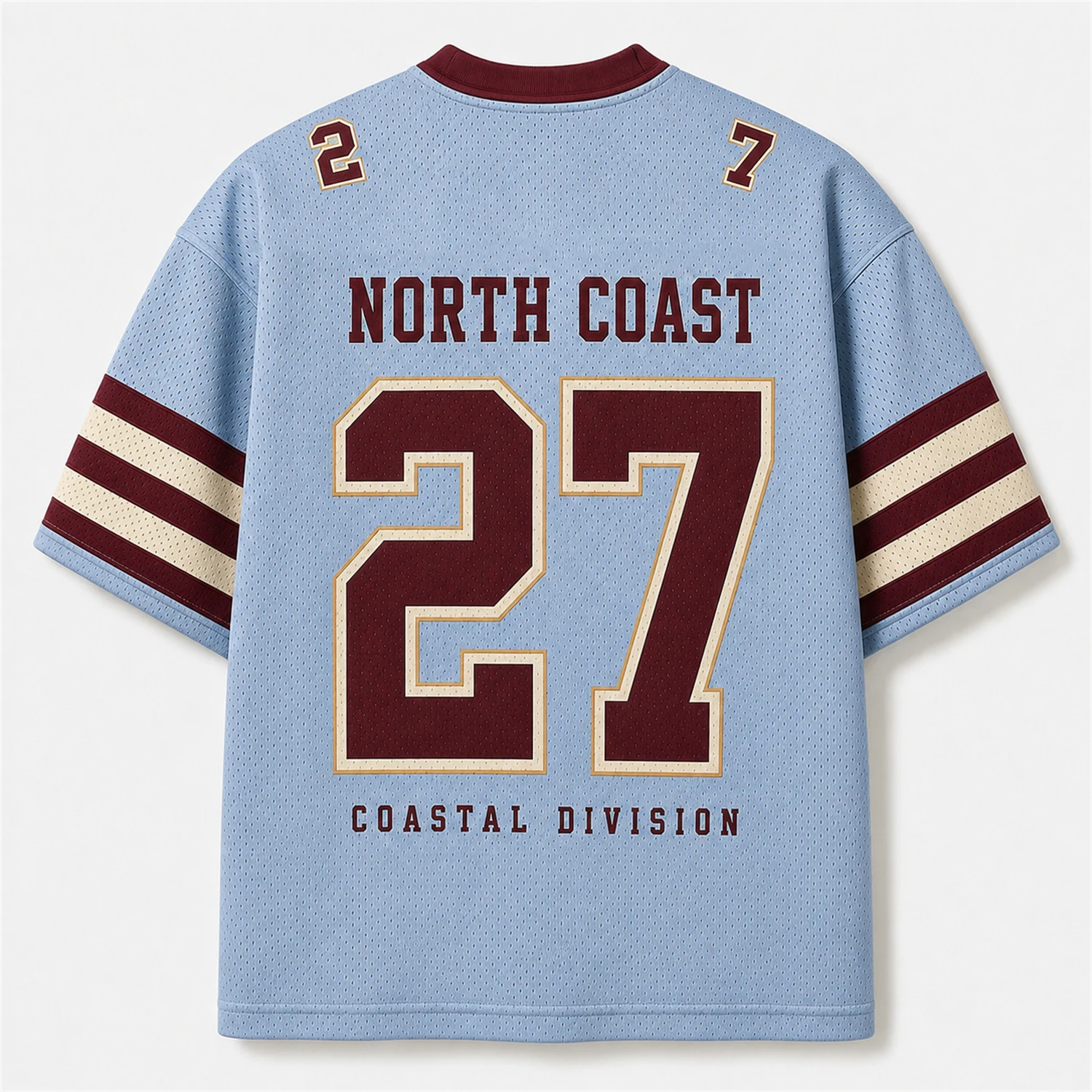 North Coast 27 Athletic League Light Blue Mesh V‑neck Short Sleeve Football Jersey Casual Street Sports Top For Men Women