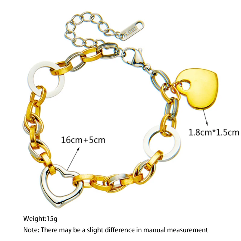 Mewanry 316L Stainless Steel Bicolor Thick Chain Bracelet For Women Couple Personality Elegant Love Heart Geometric Jewelry Gift