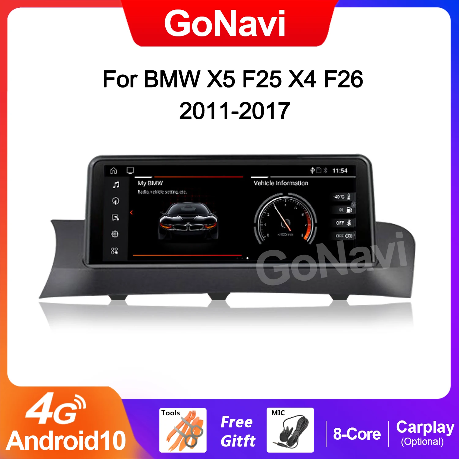 

Автомобильный сенсорный экран GoNavi IPS для BMW X3 F25 X4 F26 2011-2017 WIFI BT Музыка Android 10 Carplay GPS навигация радио мультимедиа