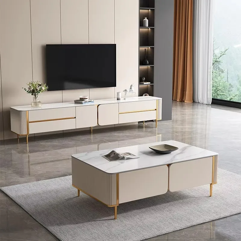 Factory Hot Sales Modern Home Furniture Set Sintered Stone Top TV Stand Coffee Table Wooden Iron Dining Outdoor Use Living Room