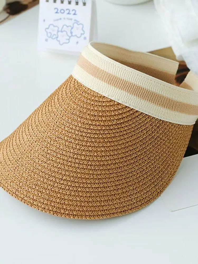 AliExpress NONE Women Portable Wide Brim Casual Straw Cap Beach Hat Sun Hat Visors