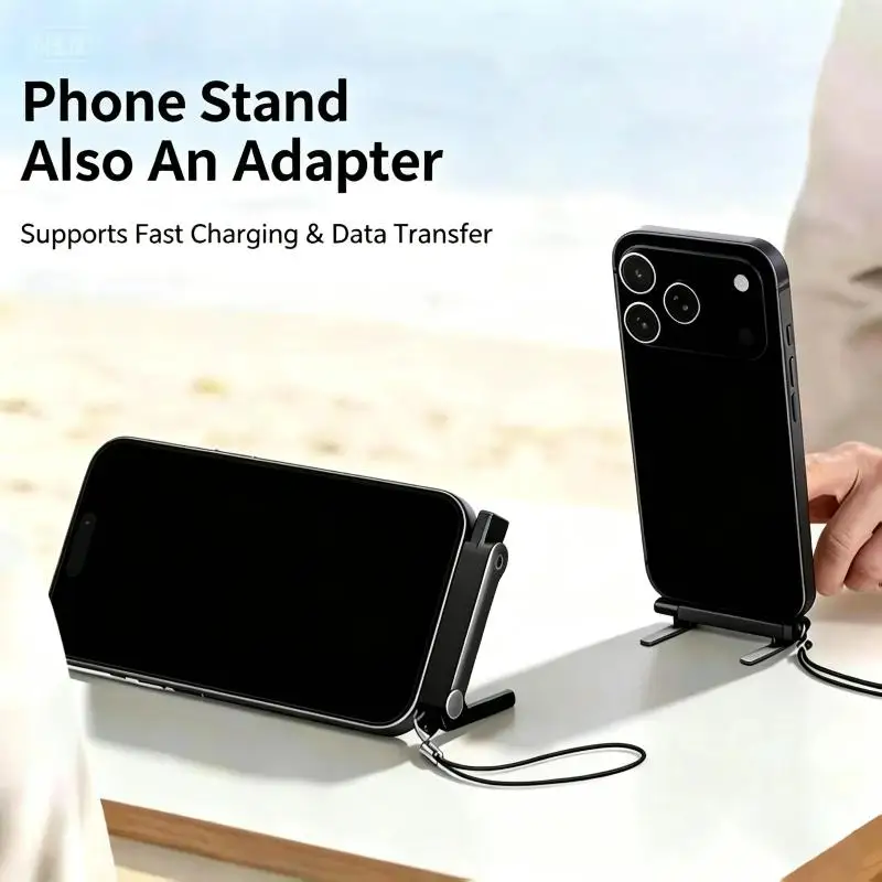 240W 2-in-1 Black/Orange Fast Charging Foldable Bracket Data Cable Type-C To Type-C Data Wire With Phone Tablet Stand Adapter