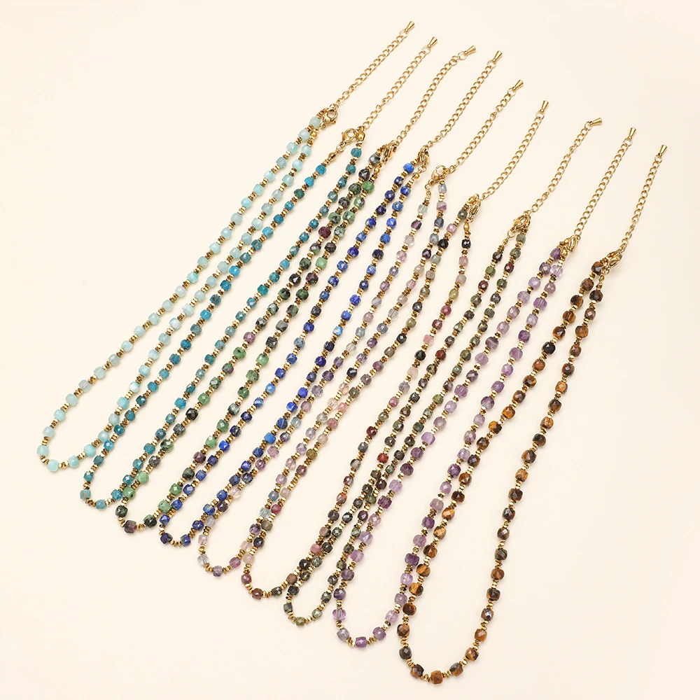 ZMZY Wholesale Minimalism French Style Retro Natural Stone Lapis Lazuli Faceted Beads Necklace Jewelry men and women gifts