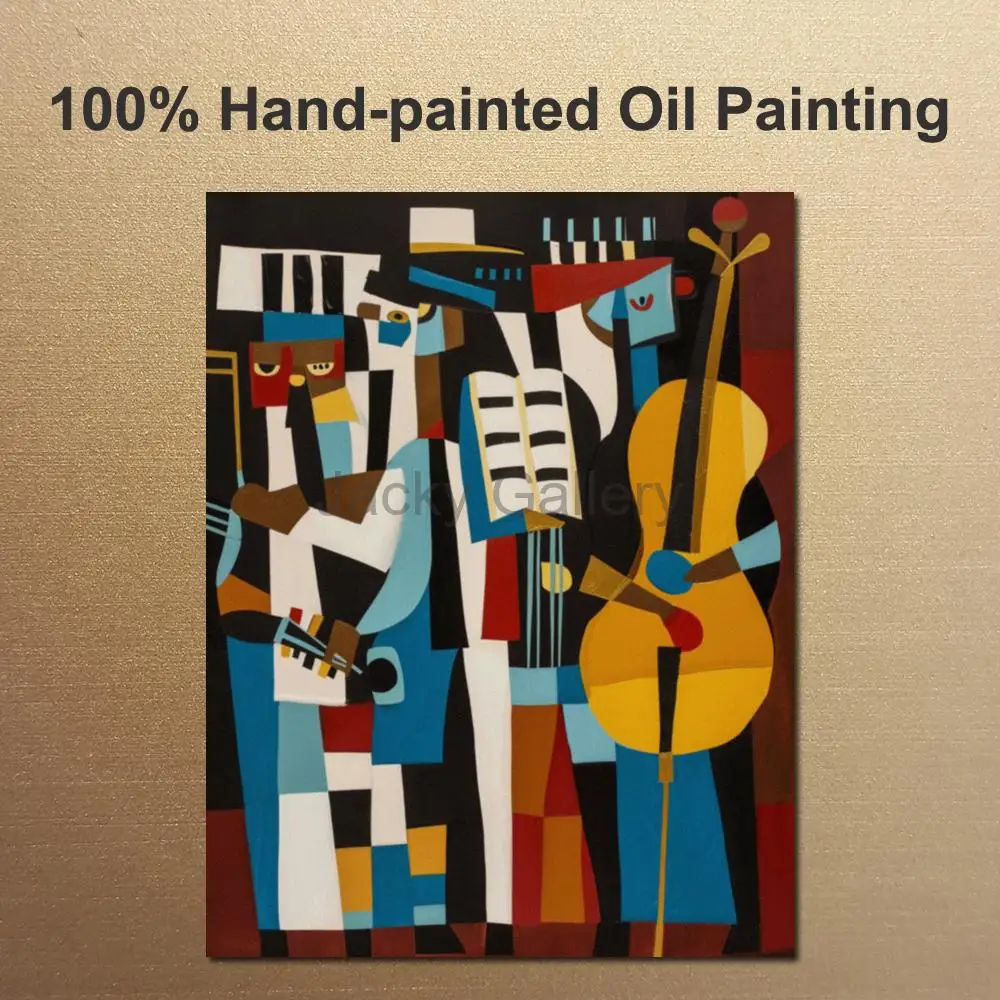 Modern Abstract Canvas Art Musician Handmade Oil Painting Musical Artwork Contemporary Wall Decor for Pub Musical Room Decor