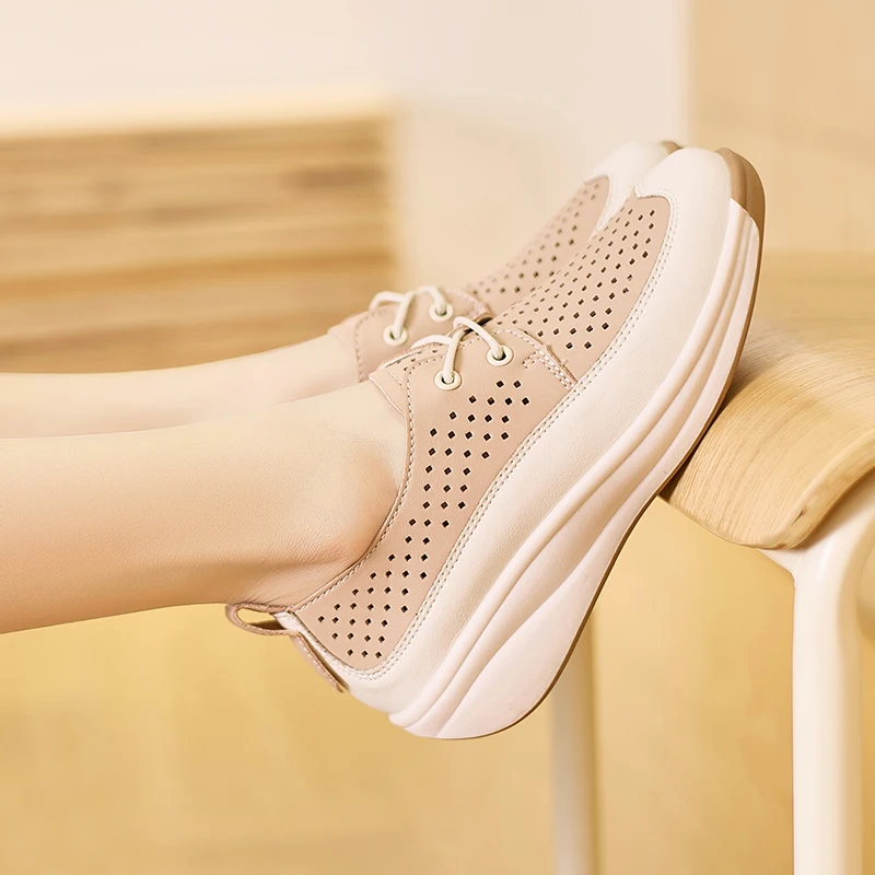 Plus Size Microfiber Hollow Women casual sneakers Summer shoes ladies Sneaker Heel Height 4.0cm Big female loafers shoes Wedding