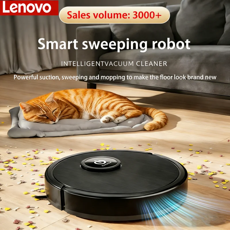 Робот-пылесос Lenovo 3-в-1 с интеллектуальным управлением, мощностью всасывания 6000 Па, функциями подметания и мытья, зарядкой через USB, лазерной навигацией, для уборки шерсти животных и твердых полов