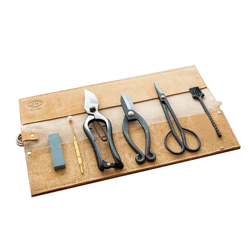 Florist Special Scissors Japanese Ikebana Arrangement Tools Set Flower Art Tool Kit With 22X38.5CM Real Suede Cowhide Bag