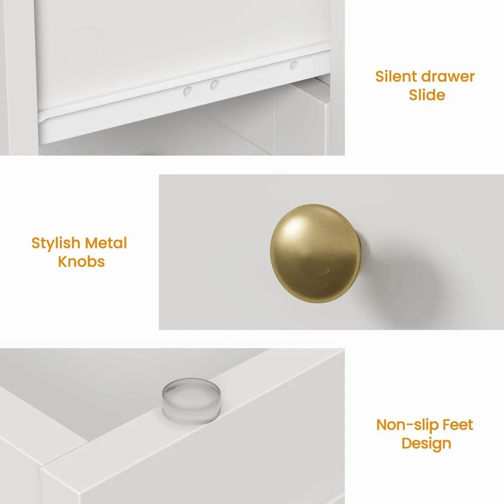 زوج من طاولات النوم الملكية الحديثة مع 3 أدراج ومقابض ذهبية وبناء خشبي #5