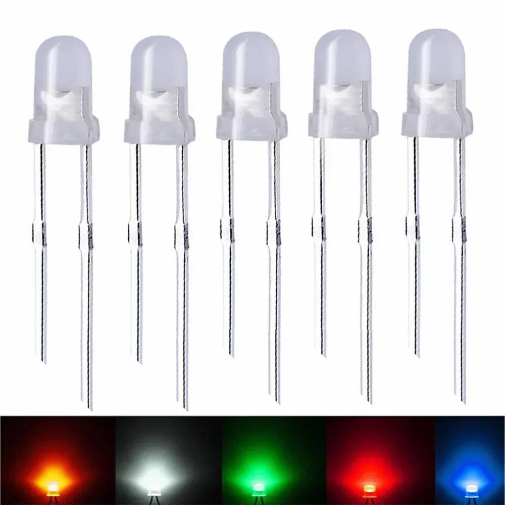 50/100pcs Leds 3mm 5mm 8mm Mist Diffusion LED Diode Kits, Green/Red/Blue/Yellow/White, Light Emitting Diodes Diy Electronic Kit