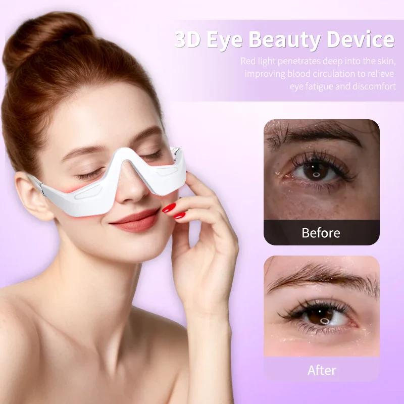 Urządzenie do terapii światłem czerwonym pod oczy, okulary do terapii światłem czerwonym, ładowane przez USB, 4 tryby, masażer do oczu redukujący worki pod oczami i cienie.
