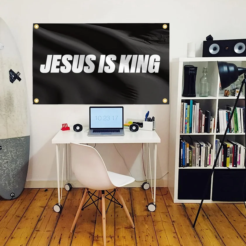 Jesus Is King Flag Cool Banner Funny Tapestry 3x5 FT With Four Grommets For College Dorm Room Guys Man Cave Bedroom