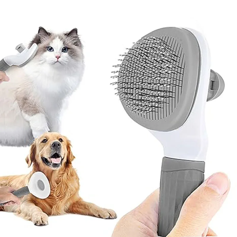 Self-cleaning Nail Rake Brush Cat Brush With Release Button For Long or Short Pet Hair Cleaner Removes Tangles and Loose Fur