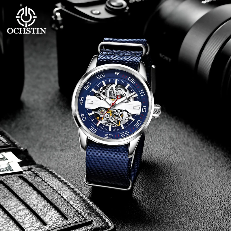 

ochstin new 2024 innovative nylon series simple personalized watches skeleton mechanical movement men's mechanical watches