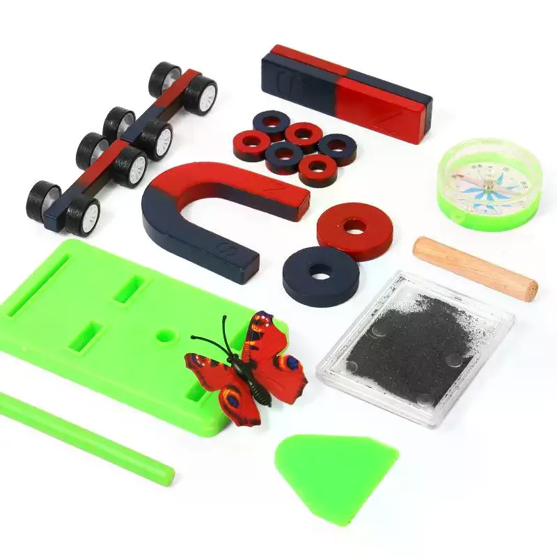 1 Set Educational Experiment With Bar Ring Horseshoe U Shape Magnets And Compass STEM Physics Science Magnet Kit For Kids