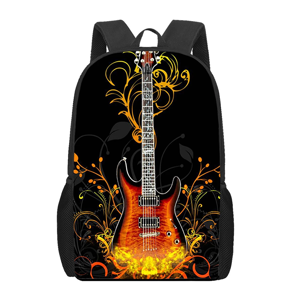 Mochila clásica de guitarra artística para hombre y mujer, morral escolar de hombro para niño y niña, bolsa de libros