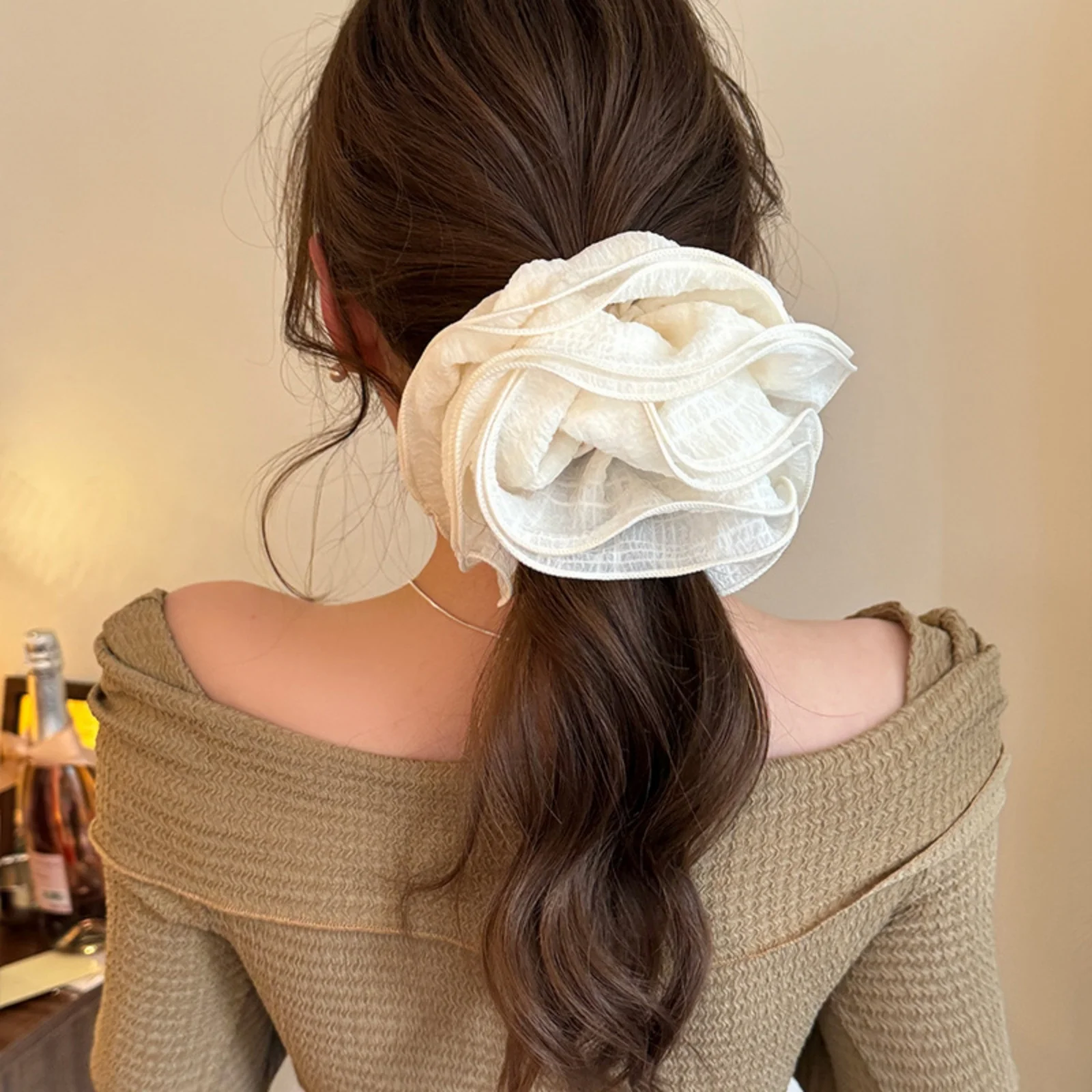 1 pieza de coletero para el cabello con flores y burbujas con volantes de doble capa, lazo para el cabello de estilo coreano de alta gama con fuerte elasticidad