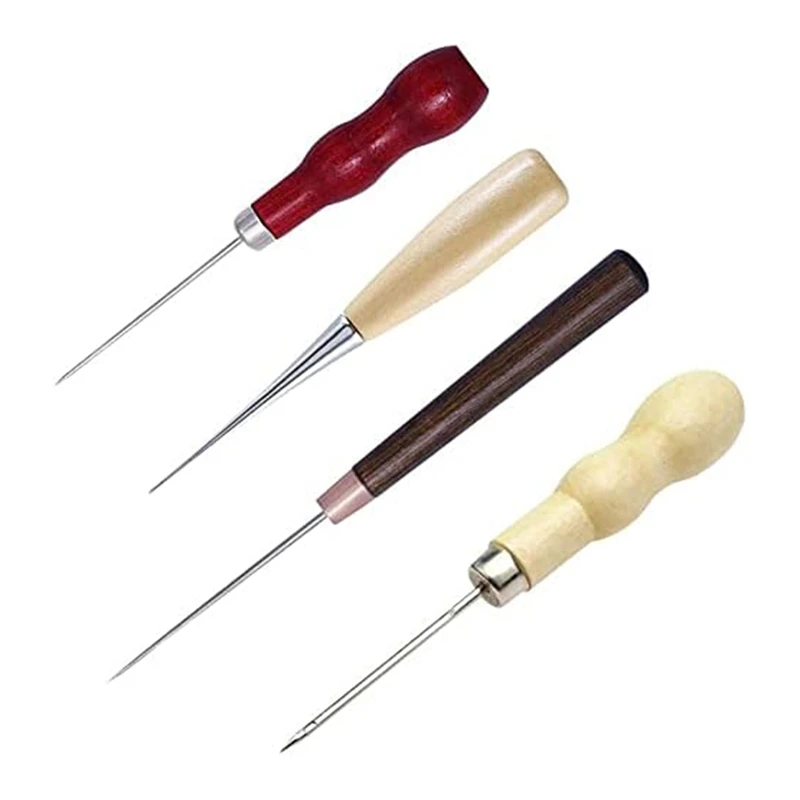 ABPP-4Pcs Woodworking Awl Set - Stainless Steel, 4 Count, Medium Grit, Comfortable Punching & Drilling For Leather & Wood