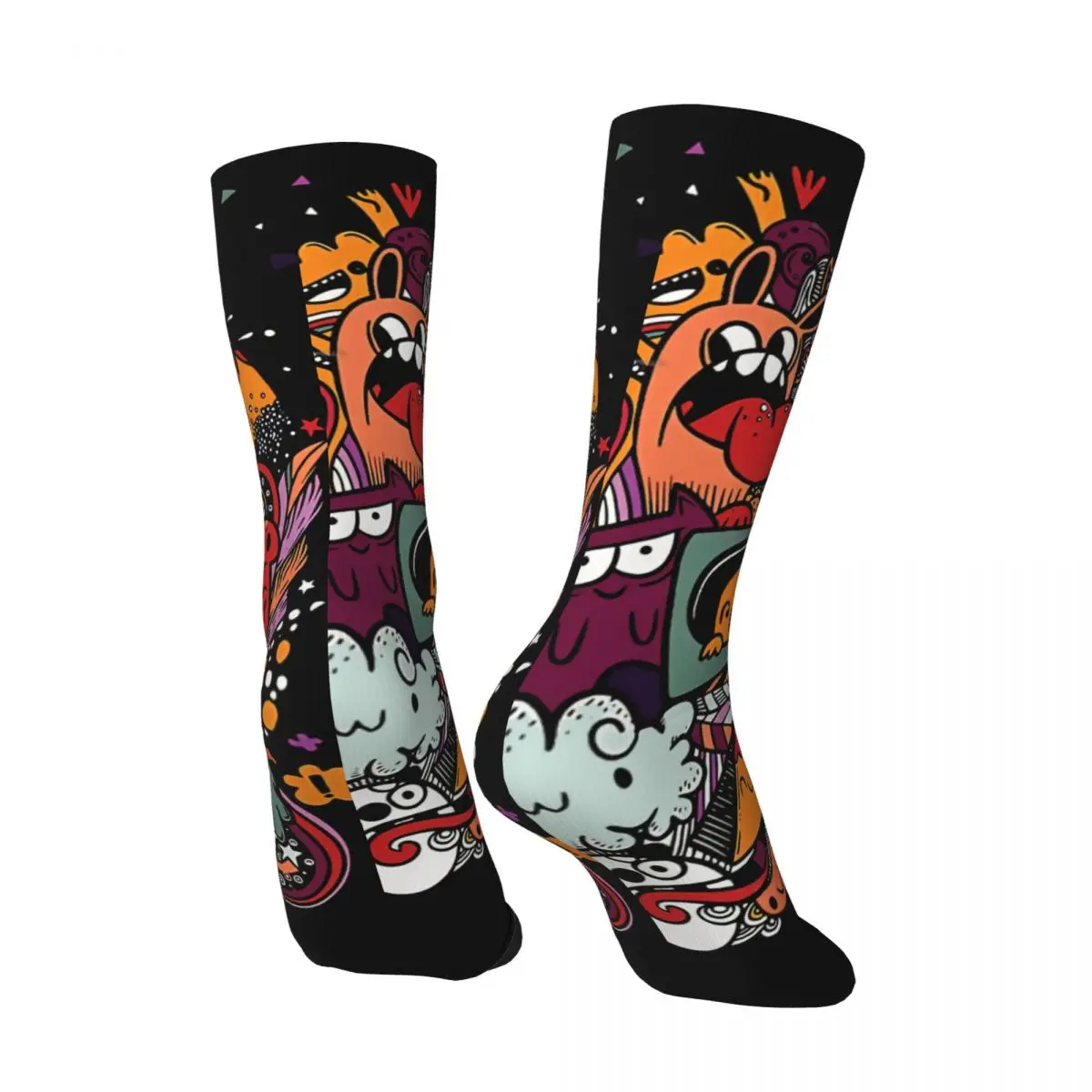 Super Drawing Funny Men's Socks Retro Graffiti Style Art Hip Hop Casual Crew Sock Gift Pattern Printed