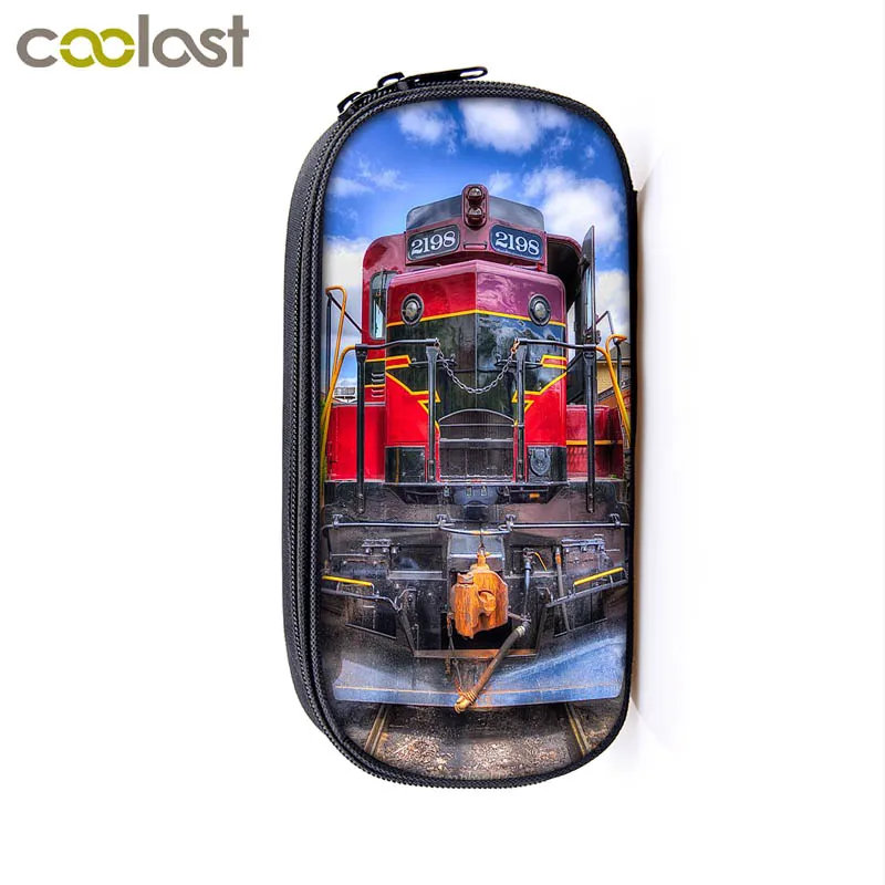 Vintage Steam Train Locomotive Cosmetic Cases Pencil Bag Boy Girl School Case Kids Pencil Box Children Stationery Bag