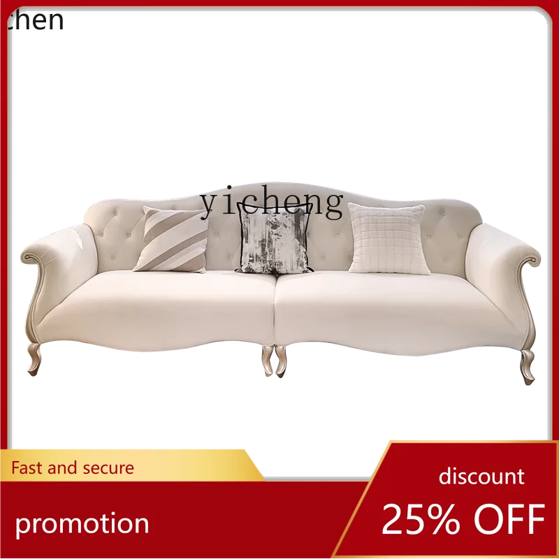 CZ   French Style Solid Wood Three-Person Four-Person Sofa Top Layer Cowhide Straight Row Genuine Leather Sofa