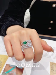 CUMEE Emerald Rings for Women Silver Ring for Women, 925 Sterling silver Cubic Zirconia CZ Bridal Engagement Wedding Band