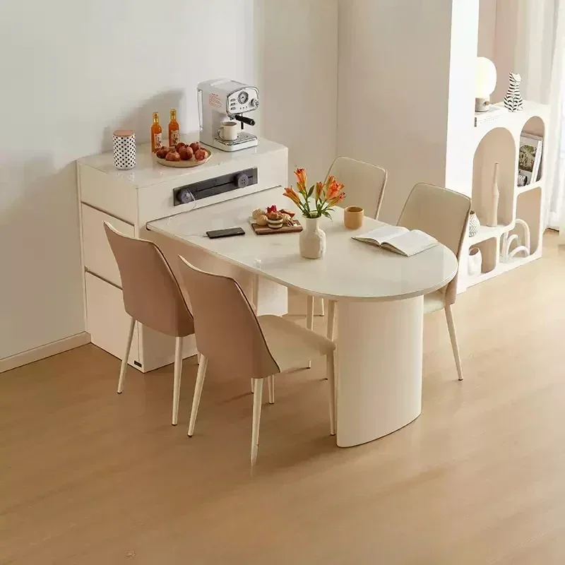 

Dining table integrated household retractable storage glass island dining table