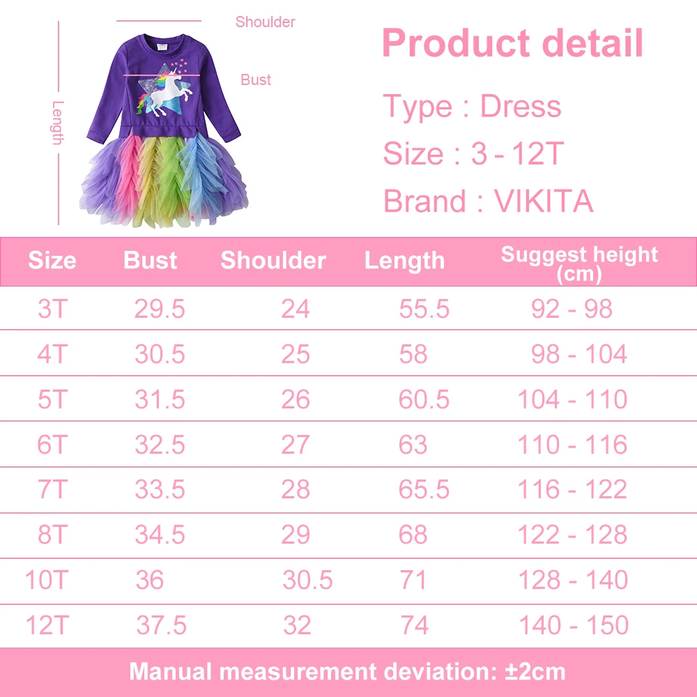 VIKITA Girls Patchwork Dress Kids Unicorn Print Vestidos Kids Sweatshirt Dress Girls Tutu Tulle Mesh Layered Princess Dresses