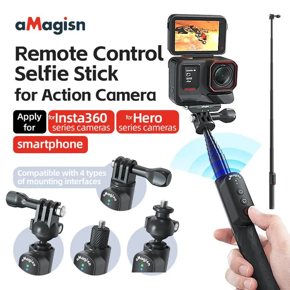 

100cm/39" Selfie Stick Tripod, Portable Vlog Handle Grip Action Camera Remote Control Selfie Stick For Insta360 For Gopro