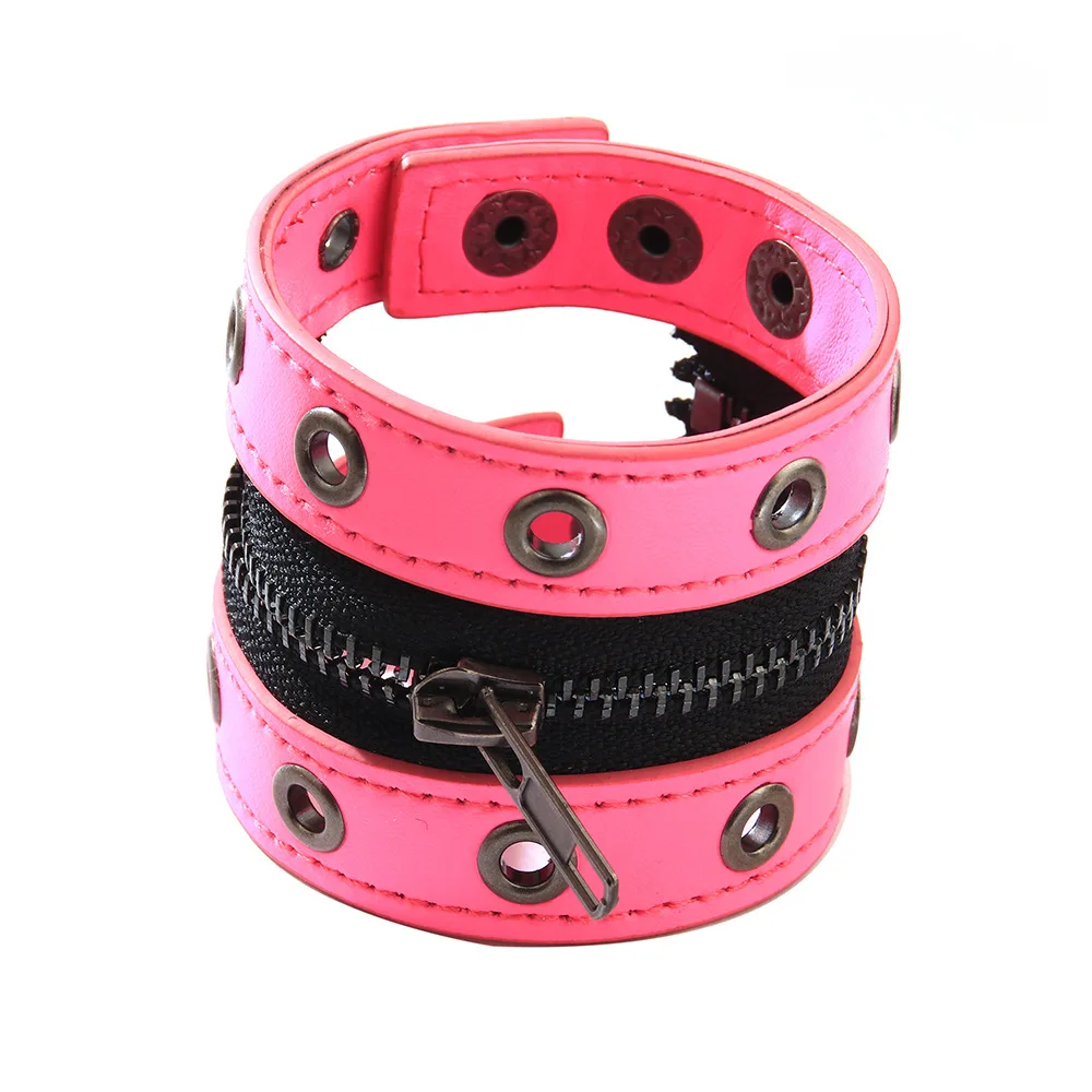 Gothic Lolita Cosplay Harajuku Women Men Zipper Leather Punk Hip Hop Skeleton Buckle Bracelet Strap Halloween Cosplay Props