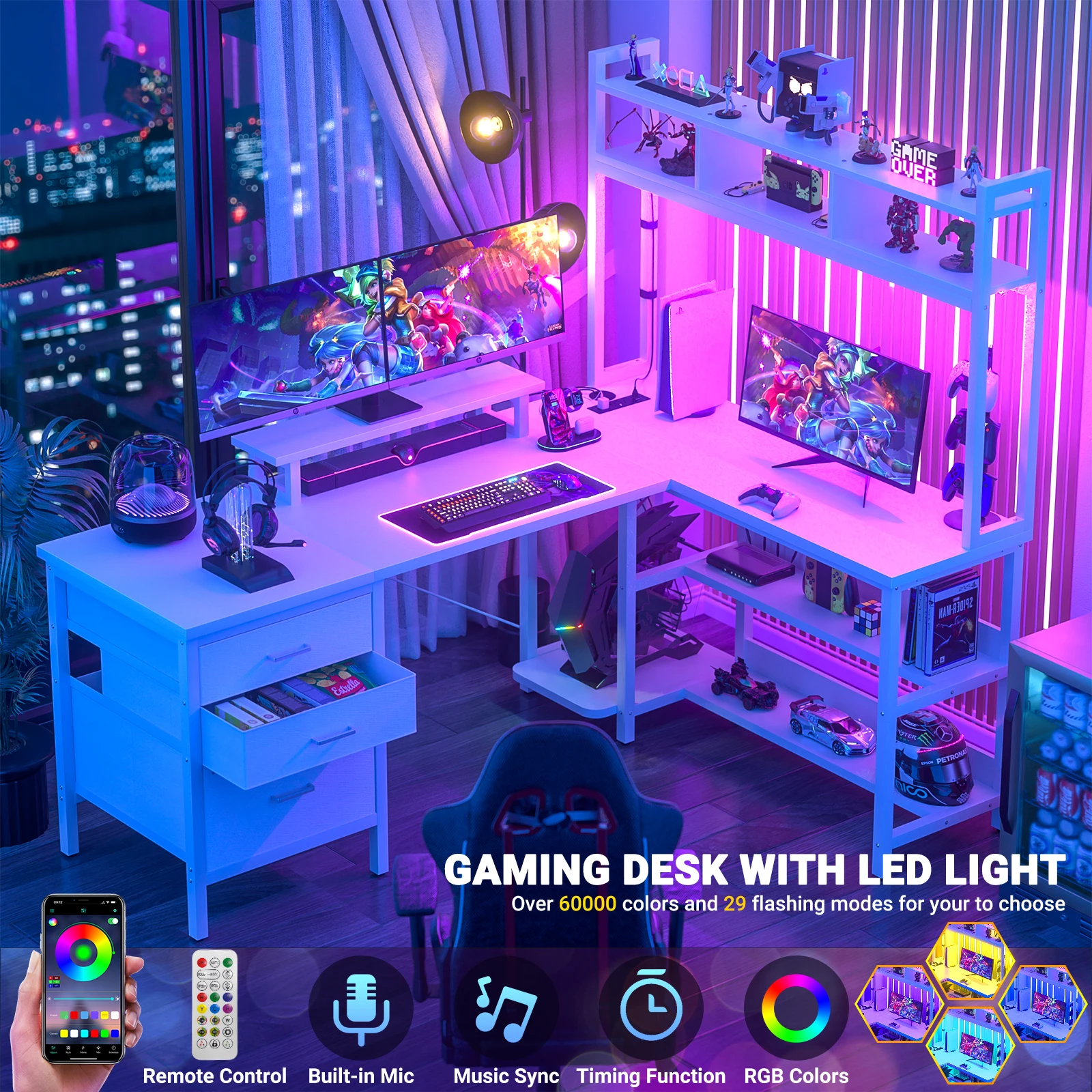 Aheaplus L자형 게이밍 책상(LED 조명 포함) - Pc Gaming Center 리뷰 및 가격