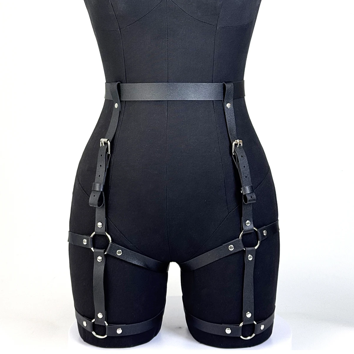 Fashionable Women's Pu Leather Leg Harness Body Harness Breast Punk Gothic Leg Garter Belts Gothic Waist Belt Clothing Accessor