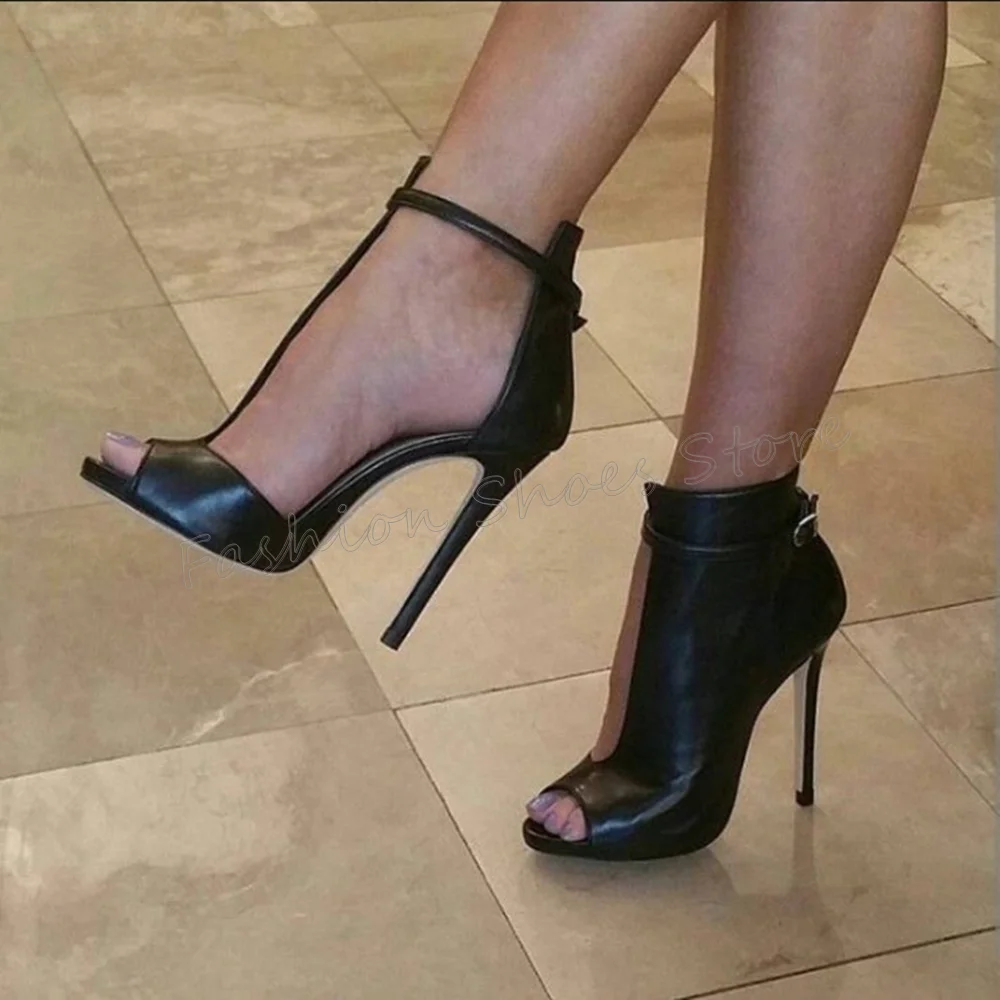 

Black Peep Toe Ankle Buckle Sandals Stilettos High Heels High Heel Shoes for Women Sexy Party Heels 2025 New Zapatos Para Mujere