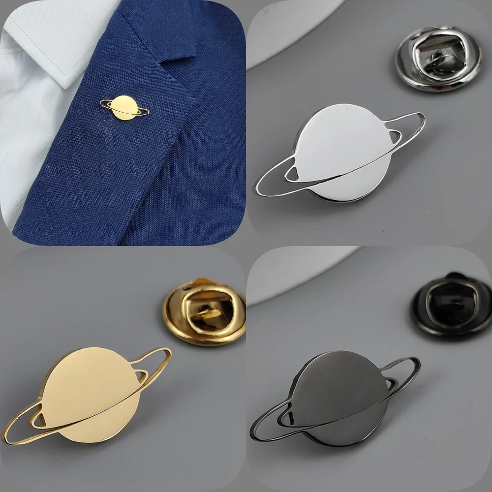 New Saturn lapel pin, fashionable stainless steel badge, retro style brooch suit accessories, suitable for dinner parties