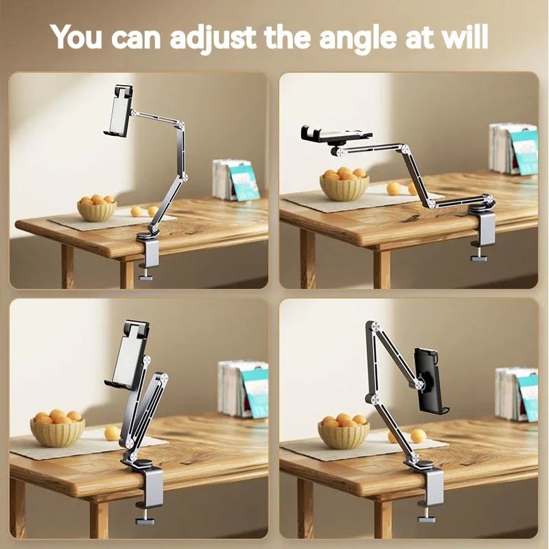 Aluminum Alloy Folding Clip Desktop Phone Holder Bracket Tablet Holder Stand Rotatable Cantilever Home Live Holder for Ipad Pro