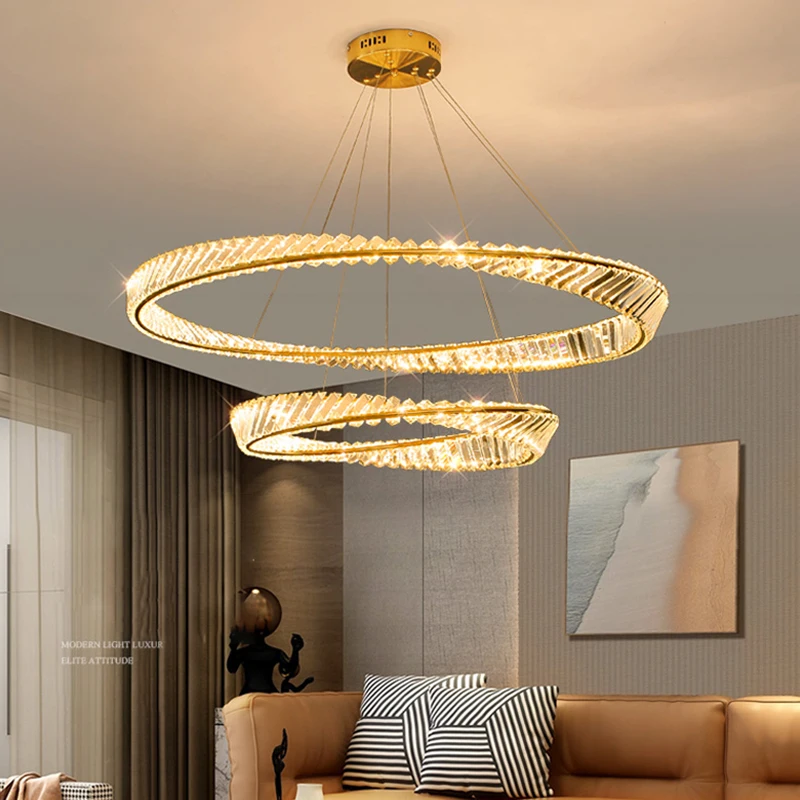 

Luxury Modern Hotel Villa Bedroom Living Room Ceiling Chandelier Nordic Simple Crystal Pendant Lighs Gold Luster Ring Led Light