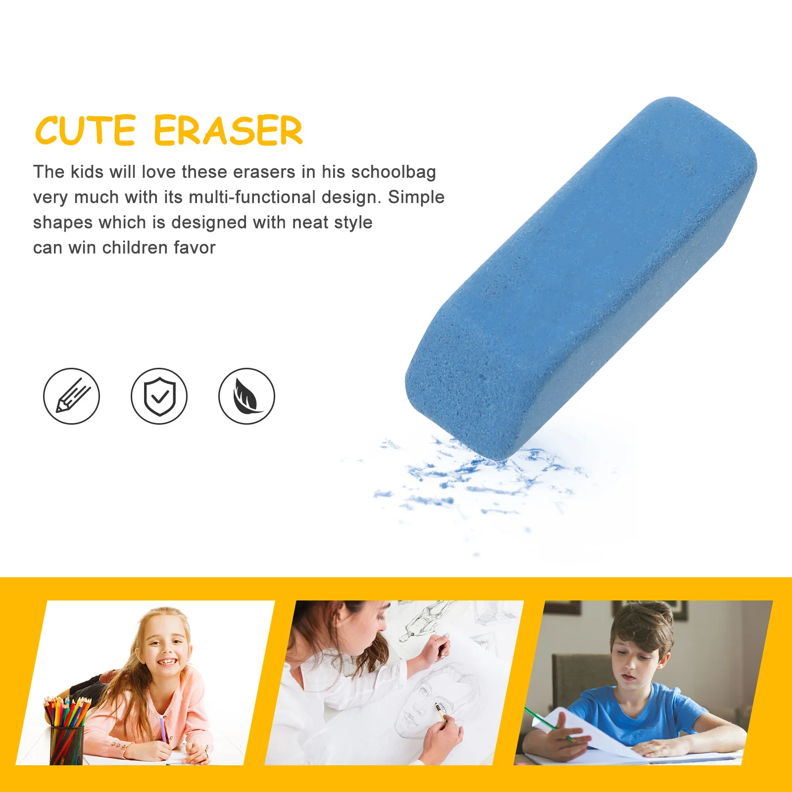 8 قطع من ممحاة القرطاسية خفيفة الوزن لأساسيات الطلاب، وظيفة التنظيف السلس للمشروعات الفنية للواجبات المنزلية باللون الأزرق والأبيض #5